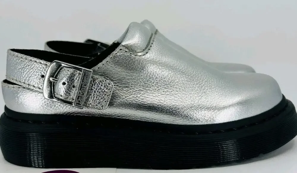 Dr. Martens Laketen Silver Metallic Tumble Leather Slingback Mules Size 13 Mens